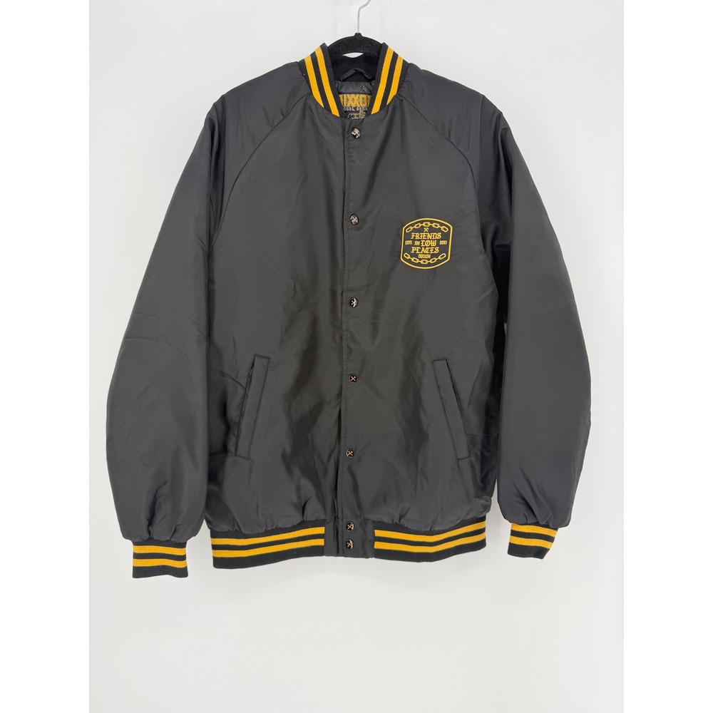 Dixxon Flannel Co Friends In Low Places Bomber Jacket Black Yellow Mens Large